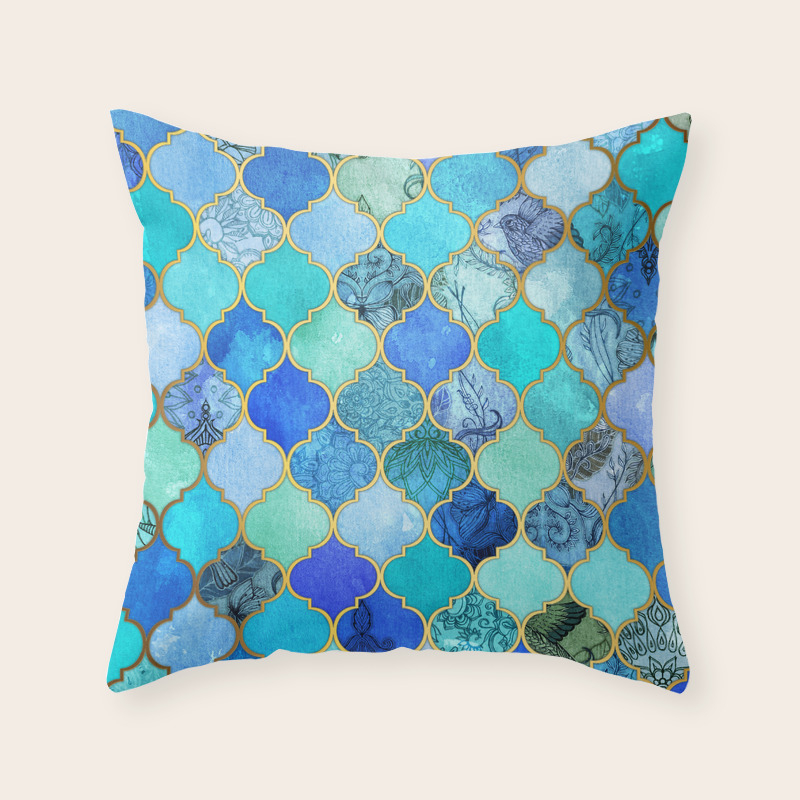 Cobalt Blue Aqua Gold Decorative Moroccan Tile Pattern Throw
