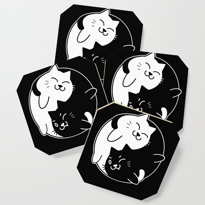 Yin Yang Cats Cute Graphic For Cat Lovers Coaster By Sujvil Society6