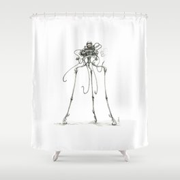 Martian Tripod Queen, Black and White Shower Curtain