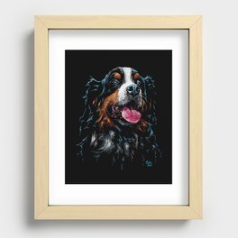 Bernese Mountain Dog - Dramatic and Colourful Pastel Art on Black Paper - Your New Best Friend Recessed Framed Print