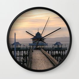 To the End of the Pier Wall Clock | Colour, Sunset, Clevedonpier, Champagnesky, Digital, Seascape, Southwestengland, Photo 