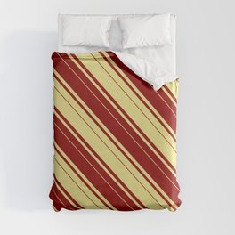 [ Thumbnail: Dark Red & Tan Colored Pattern of Stripes Duvet Cover ]