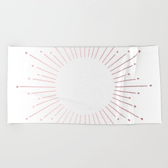 Sunburst Rose Quartz Elegance on White Beach Towel