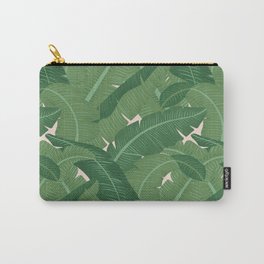 Banana Leaves - Bg Pink Blush Carry-All Pouch | Leaf, Palms, Forest, Pattern, Tropical, Digital, Nature, Graphicdesign, Hawaiian, Green 