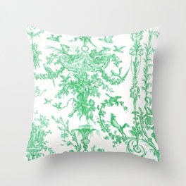 Green French Toile Chinoiserie Print with Animals Throw Pillow