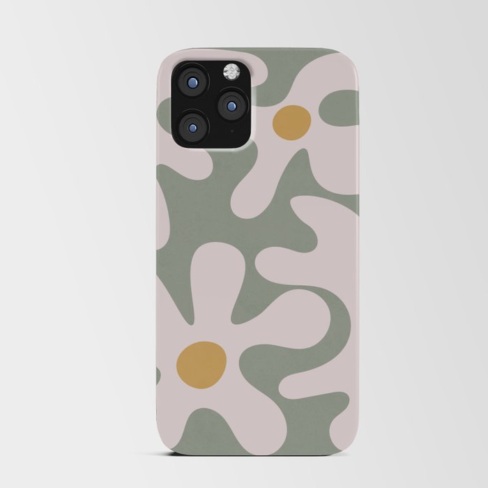 Abstract Flowers Sage Green iPhone Card Case