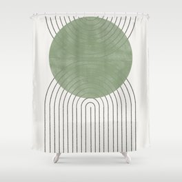 Mid century Green Moon Shape  Shower Curtain