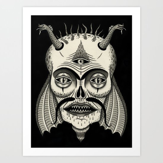 Three-Eyed Skull with Unibrow Art Print