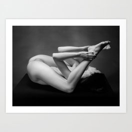 7485s-MAK Submissive Nude Woman Inspection Erotic Black & White Bare Breasted Naked Girl Art Print