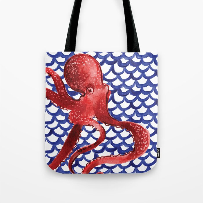 Red Octopus Scalloped Pattern Tote Bag