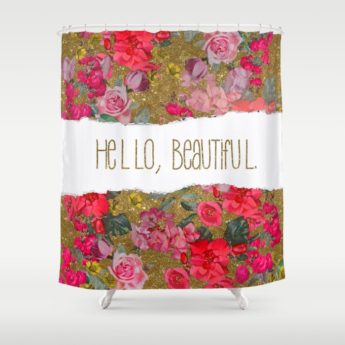 O Beautiful In Gold Glitter And Hot Pink Fl Shower Curtain O Beautiful In Gold Glitter And Hot Pink Fl Shower Curtain