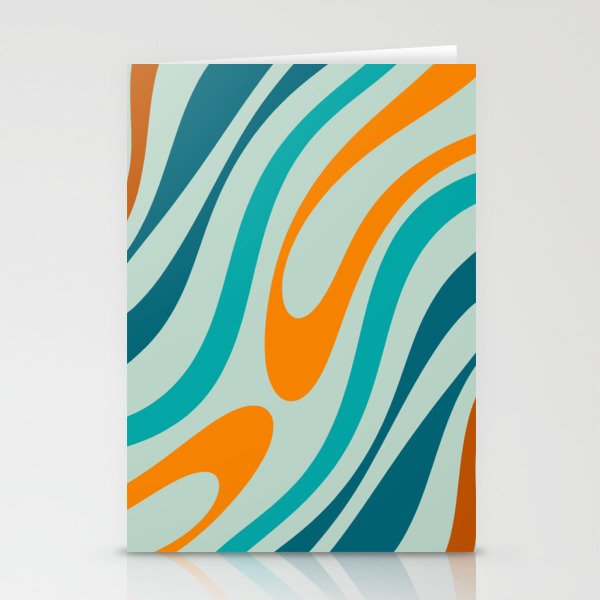 Wavy Loops Retro Abstract Pattern in Teal Aqua Orange Stationery Cards