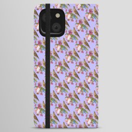 Bird with Tulip Carnations And Butterflies Repeat Pattern iPhone Wallet Case