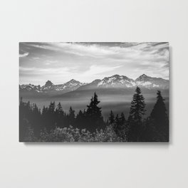 Morning in the Mountains Black and White Metal Print