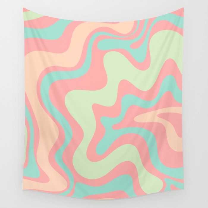Retro Liquid Swirl Abstract Pattern in Pastel Sherbet Blush Pink and Mint Wall Tapestry