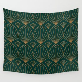 Art Deco Emerald Green & Gold Pattern Wall Tapestry
