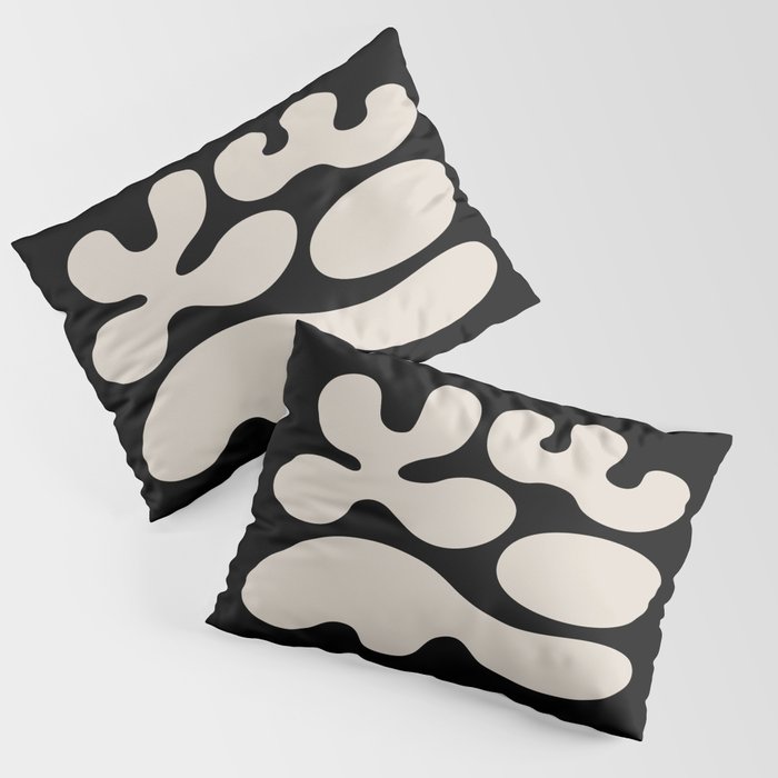 Mid Century Modern Organic Shapes 352 Black and Linen White Pillow Sham