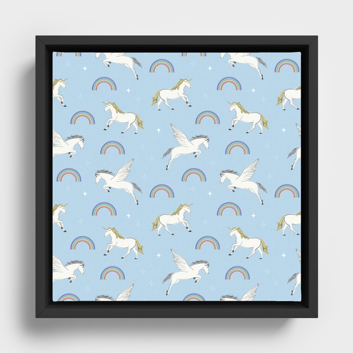 Mystical Creatures in Blue Framed Canvas
