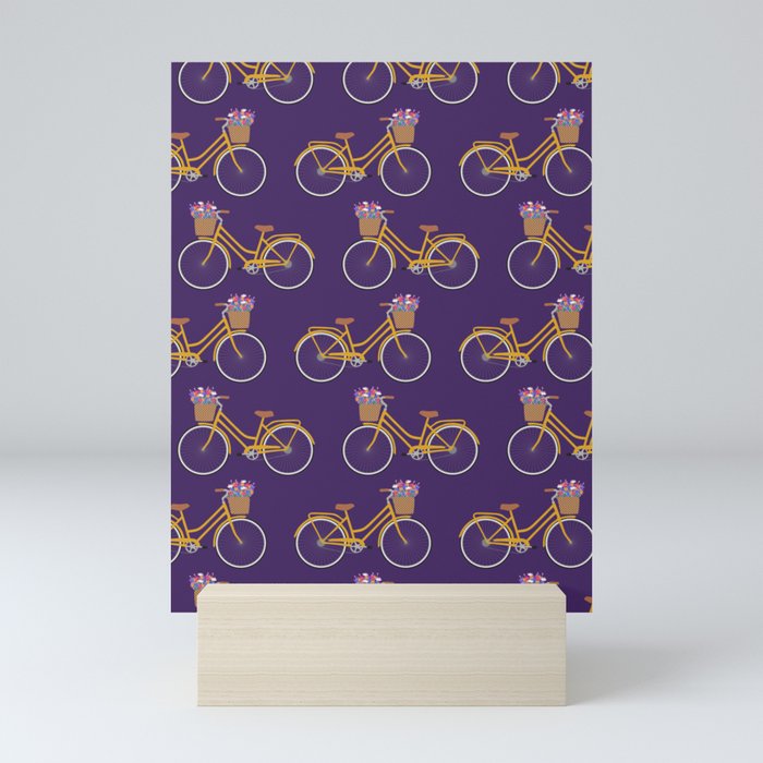 Bicycle with flower basket pattern Mini Art Print