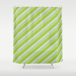 [ Thumbnail: Green & Light Grey Colored Lined Pattern Shower Curtain ]