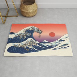 The Great Wave of Pugs_Square Area & Throw Rug