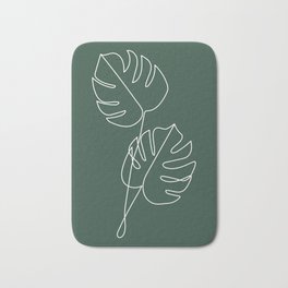 Dark Green Monstera Line Art Bath Mat