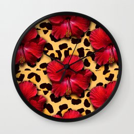 Leopard Print Hibiscus Pattern Wall Clock