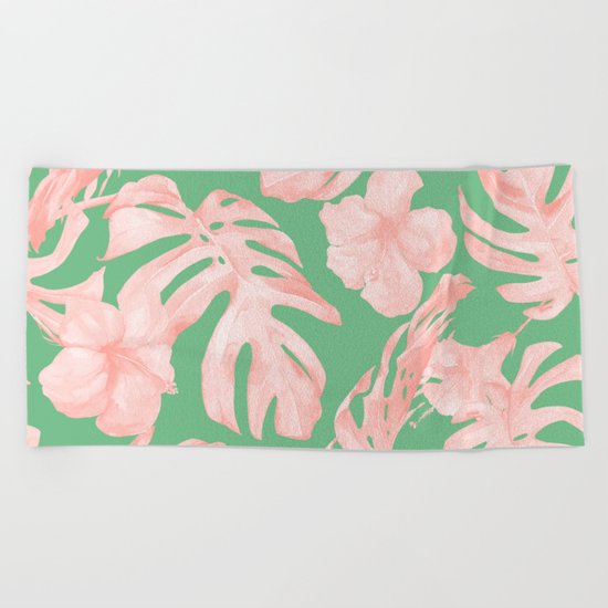 Island Life Seashell Pink + Green Beach Towel