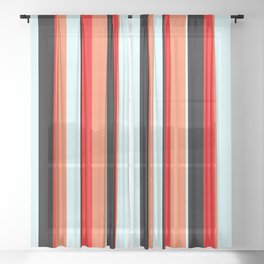 [ Thumbnail: Light Cyan, Coral, Red & Black Colored Lines/Stripes Pattern Sheer Curtain ]