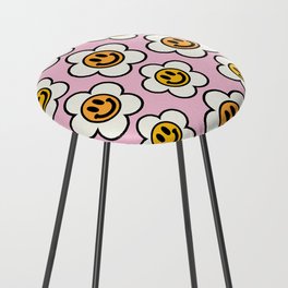 Bold And Funky Flower Smileys Pattern (Pink BG) Counter Stool