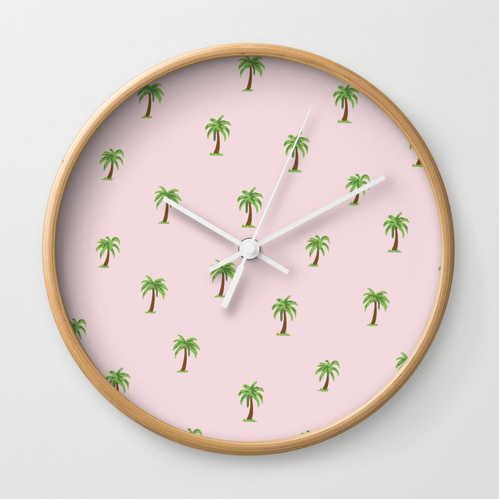 Blush Pink Palm Tree Print Wall Clock