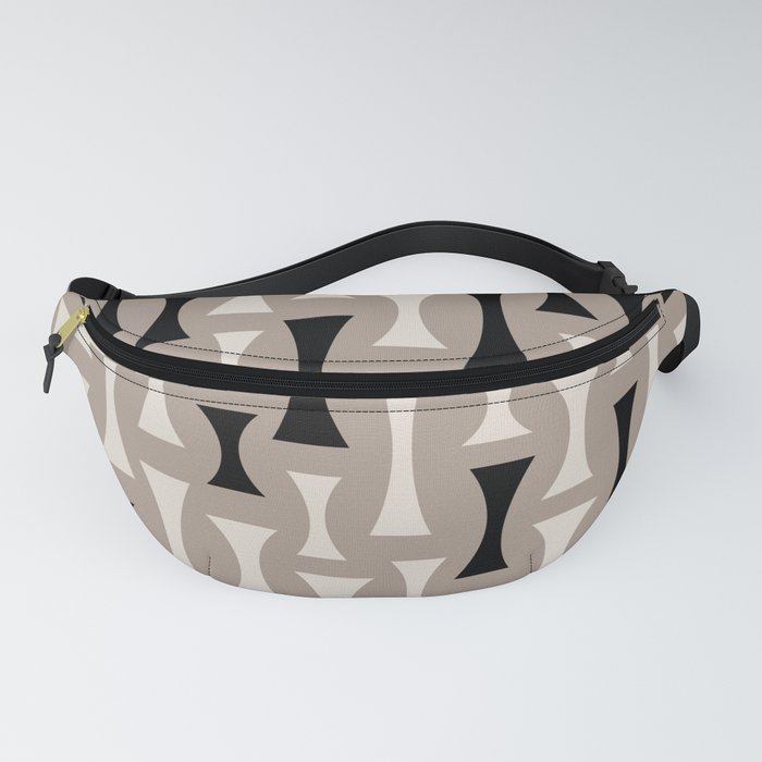 Retro Mid Century Modern Abstract Pattern 629 Black and Beige Fanny Pack
