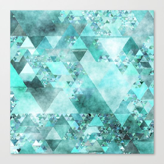 Triangles in aqua - Modern turquoise green blue triangle pattern Canvas Print