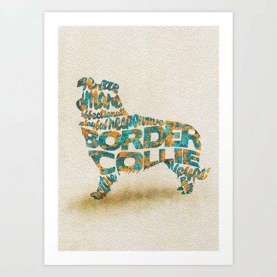 The Border Collie Dog Typography Art Watercolor Painting Art