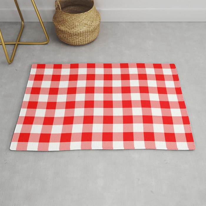 Jumbo Valentine Red Heart Rich Red and White Buffalo Check Plaid Rug