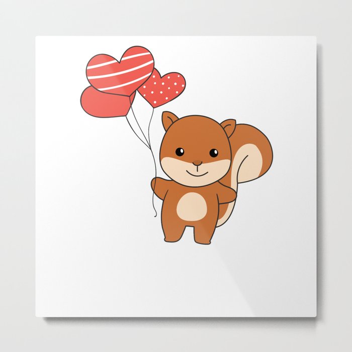 Squirrel Cute Animals Hearts Balloons Valentine Metal Print
