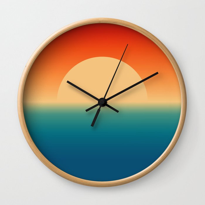 Sunset and Sea, Minimalist Retro Gradient 70s Sun Wall Clock