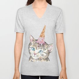 Kittycorn ice cream cone cat Painting V Neck T Shirt