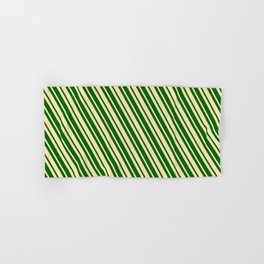 [ Thumbnail: Beige and Dark Green Colored Lines/Stripes Pattern Hand & Bath Towel ]