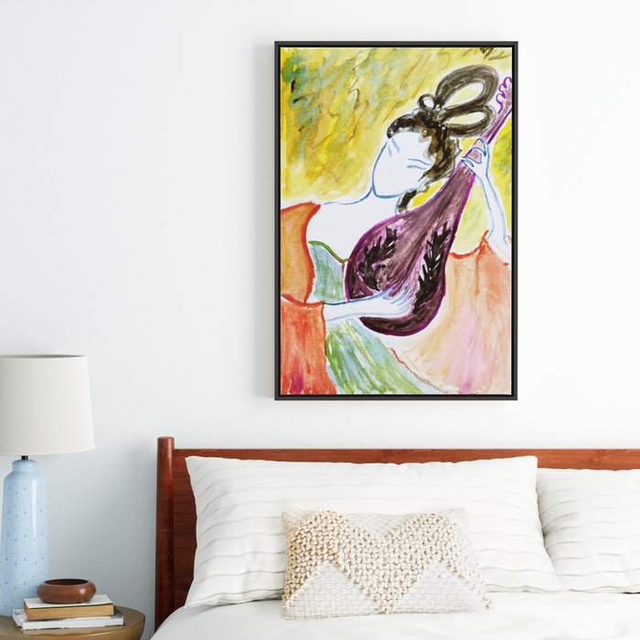 beauty playing lute Framed Canvas