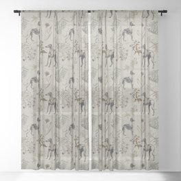 GRAY GREYHOUNDS & Botanical illustration pattern  Sheer Curtain