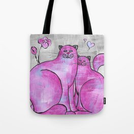 Pink Cats In Love Original Painting Tote Bag