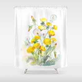 Watercolor yellow flowers dandelions Shower Curtain