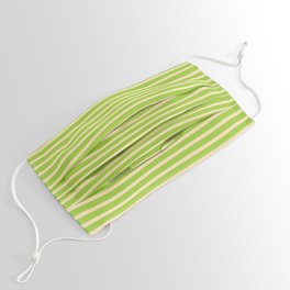 [ Thumbnail: Green and Beige Colored Striped/Lined Pattern Face Mask ]