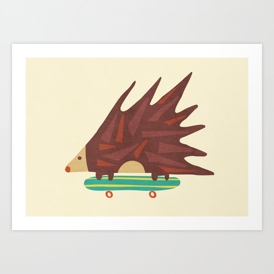 Hedgehog in hair raising speed Art Print