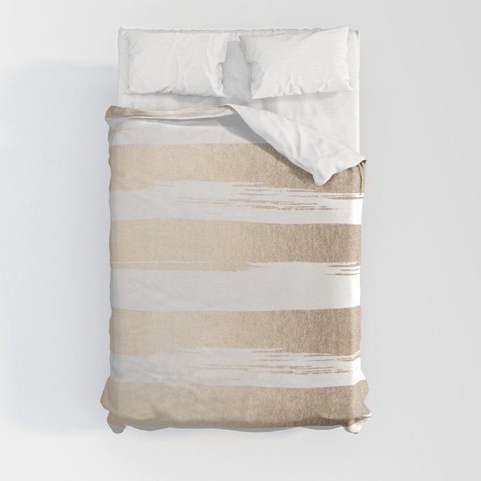 White Gold Sands Painted Thick Stripes Duvet Cover