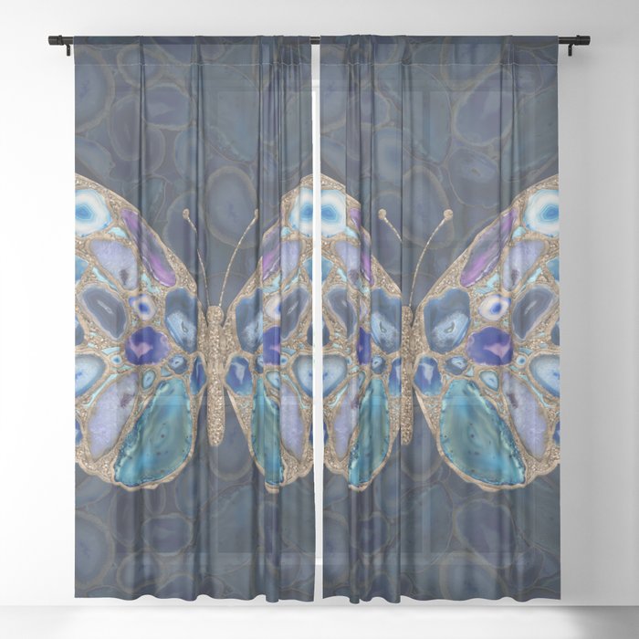 Blue and Purple Geodes Butterfly Sheer Curtain