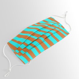 [ Thumbnail: Aqua and Chocolate Colored Lines Pattern Face Mask ]