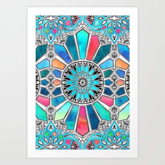 Iridescent Watercolor Brights on White Art Print