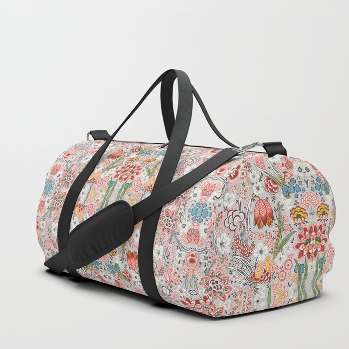 Vintage Pink Flowers Art Deco Pattern Duffle Bag